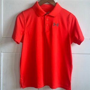 Under Armour Orange Polo Shirt Gray Embroidered UA Logo Size 10 YL